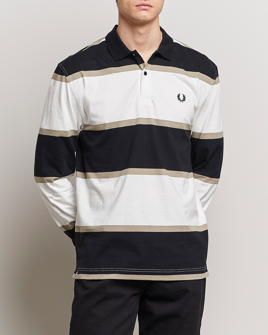 Mies | Rugby-paidat | Fred Perry | Relaxed Striped Rugby Shirt Snow White/Navy