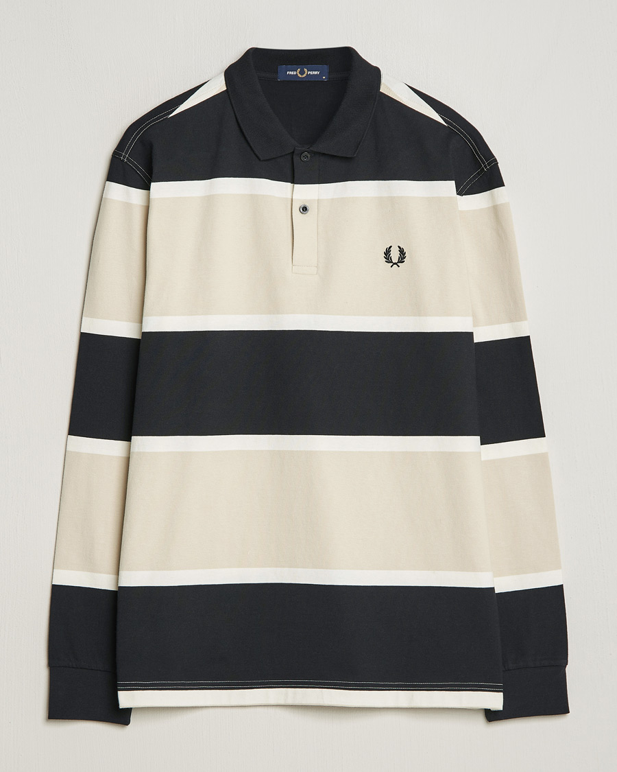 Mies | Puserot | Fred Perry | Relaxed Striped Rugby Shirt Oatameal/Black