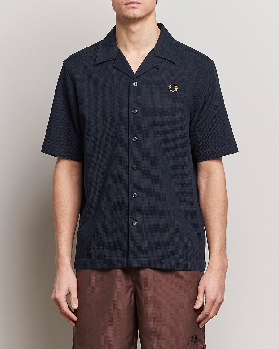 Mies | Best of British | Fred Perry | Pique Textured Short Sleeve Shirt Navy