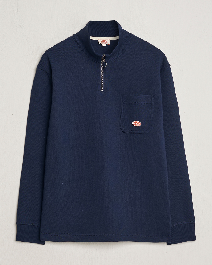 Mies | Puserot | Armor-lux | Camionneur Cotton Half Zip Sweater Deep Marine