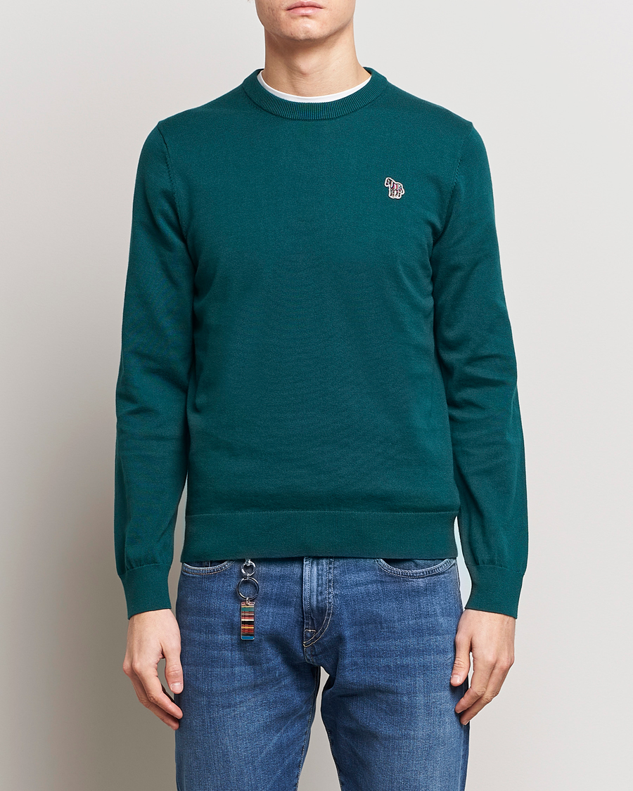 Mies | Puserot | PS Paul Smith | Zebra Cotton Knitted Sweater Dark Green