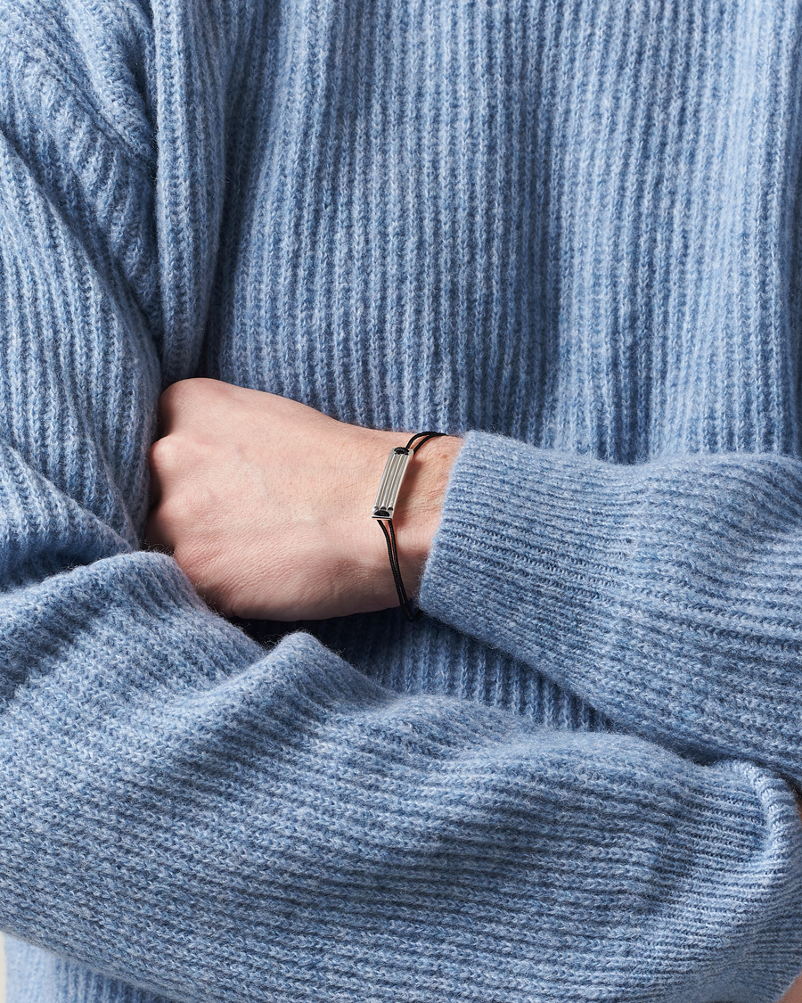 Mies | LE GRAMME Godron Cord Bracelet Black/Sterling Silver | LE GRAMME | Godron Cord Bracelet Black/Sterling Silver