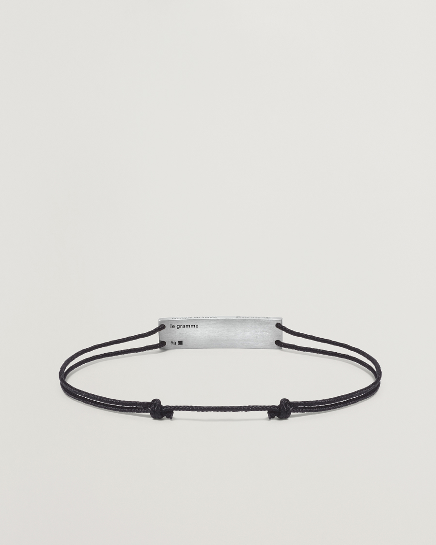 Mies | LE GRAMME Godron Cord Bracelet Black/Sterling Silver | LE GRAMME | Godron Cord Bracelet Black/Sterling Silver