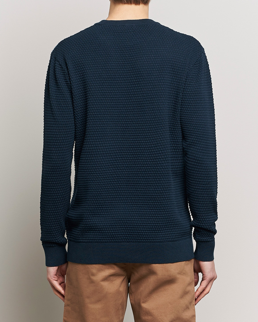 Mies | Puserot | KnowledgeCotton Apparel | Vagn Bubble Knit Cotton Crew Neck Total Eclipse