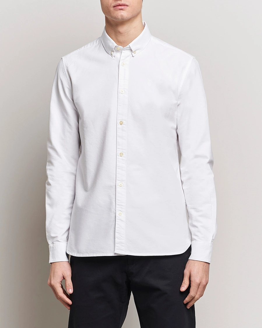Mies | Oxford-paidat | KnowledgeCotton Apparel | Harald Small Owl Regular Oxford Shirt Bright White
