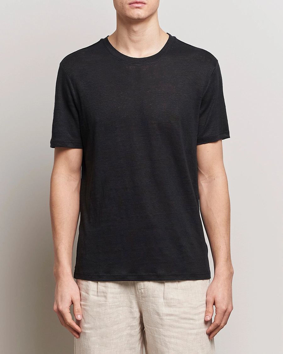 Herr | Kläder | KnowledgeCotton Apparel | Organic Linen T-Shirt Jet Black