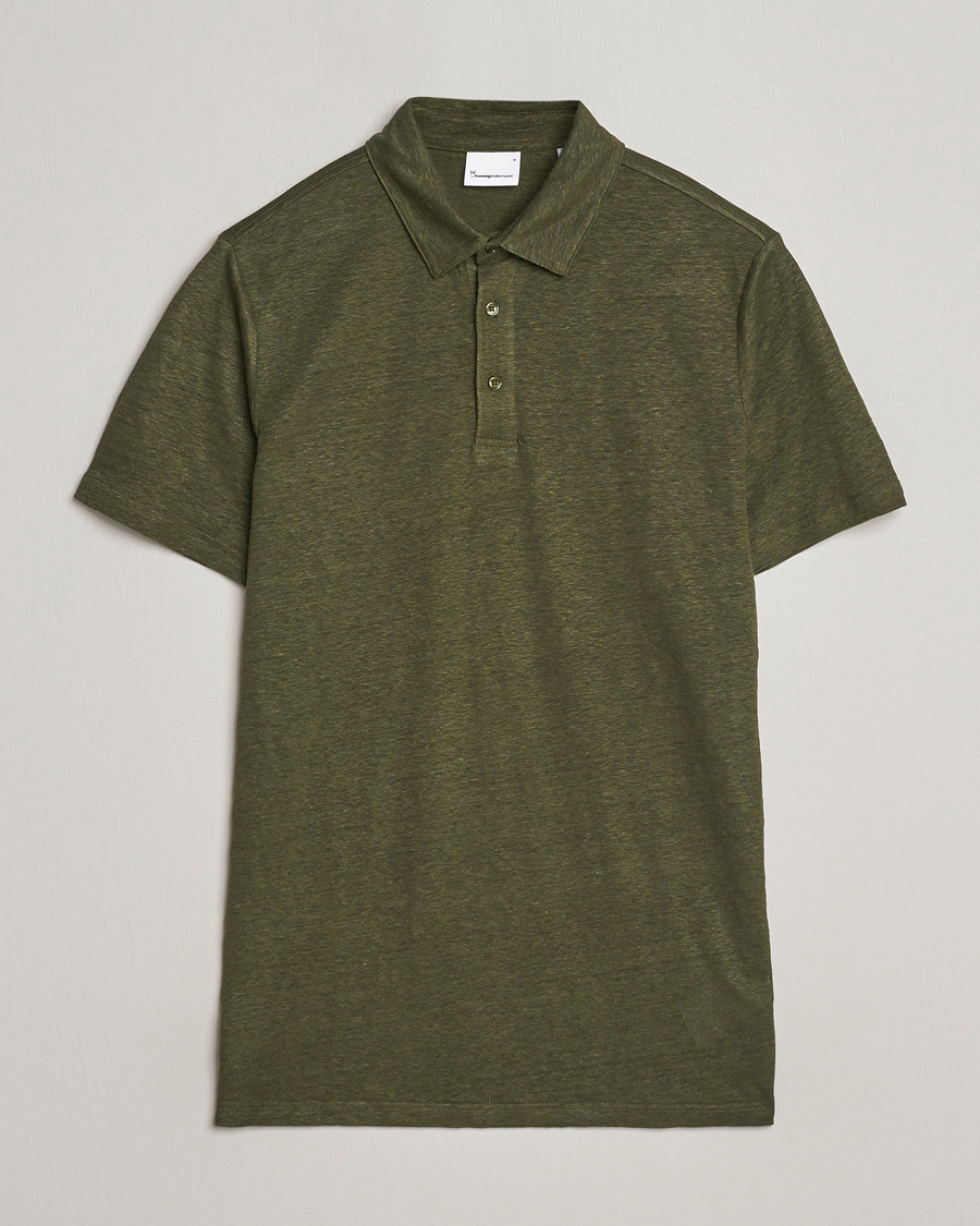 Mies | Pikeet | KnowledgeCotton Apparel | Regular Linen Polo Forest Night