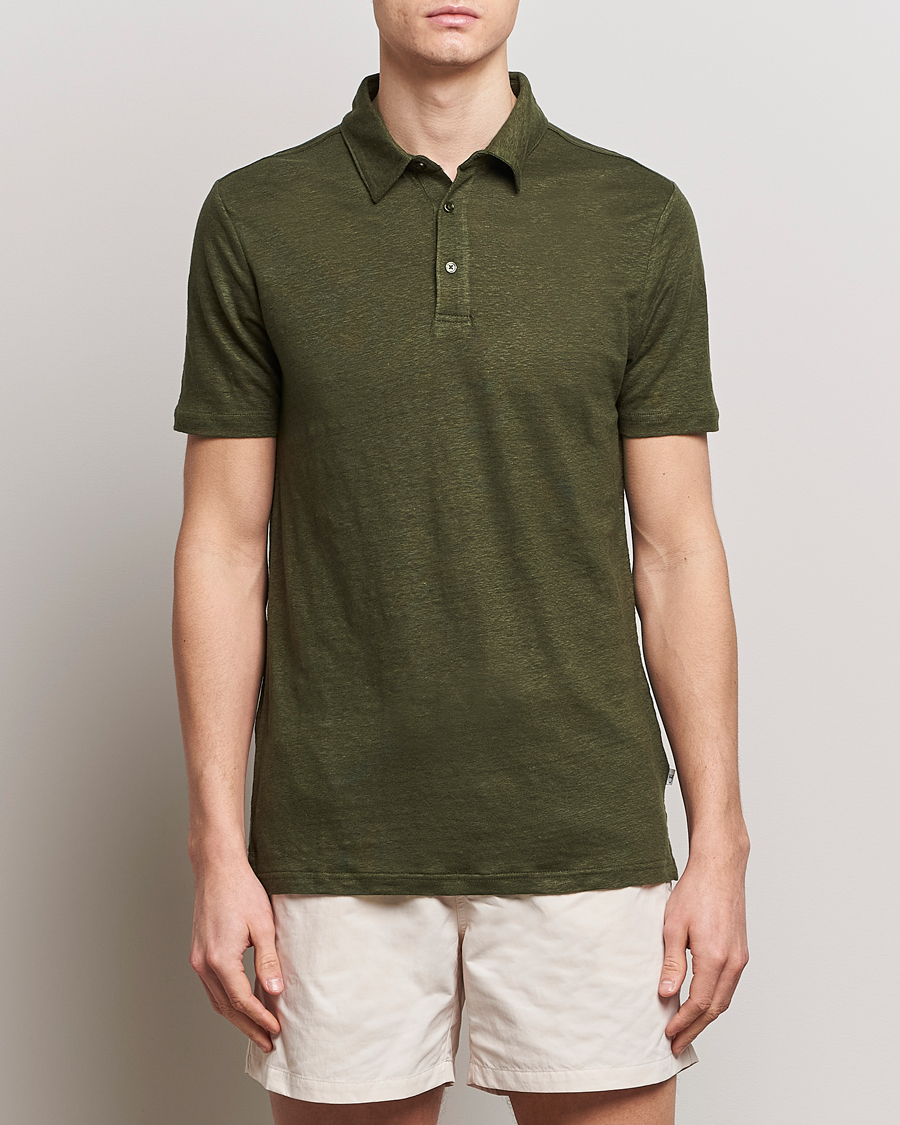 Mies | KnowledgeCotton Apparel | KnowledgeCotton Apparel | Regular Linen Polo Forest Night