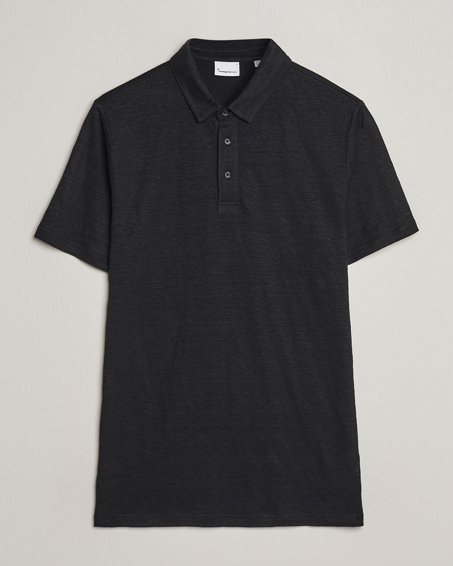 Mies | Pikeet | KnowledgeCotton Apparel | Regular Linen Polo Black