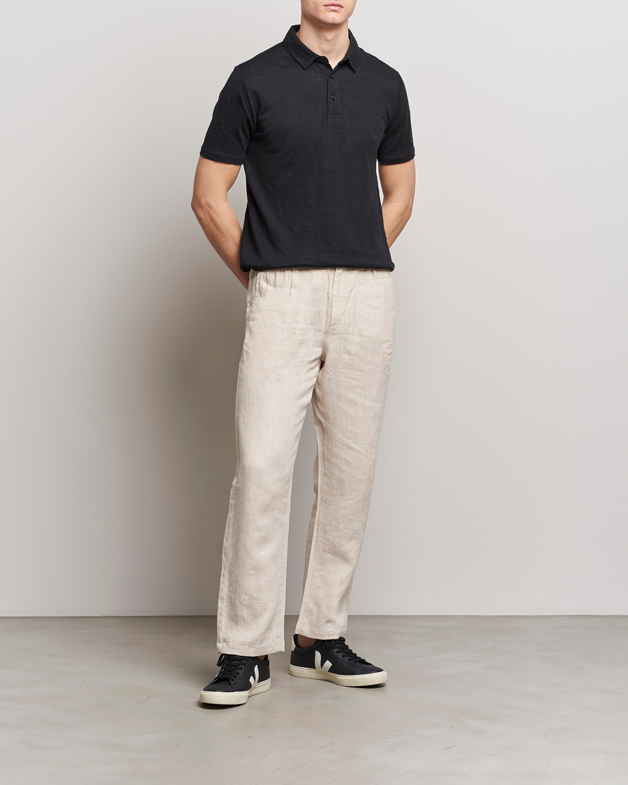 Mies | Pikeet | KnowledgeCotton Apparel | Regular Linen Polo Black