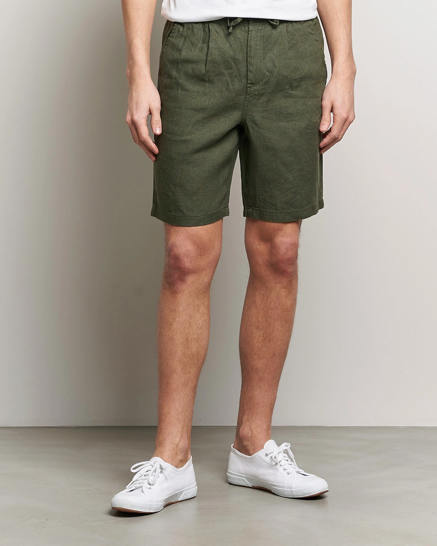 Mies | Vaatteet | KnowledgeCotton Apparel | Loose Linen Shorts Burned Olive