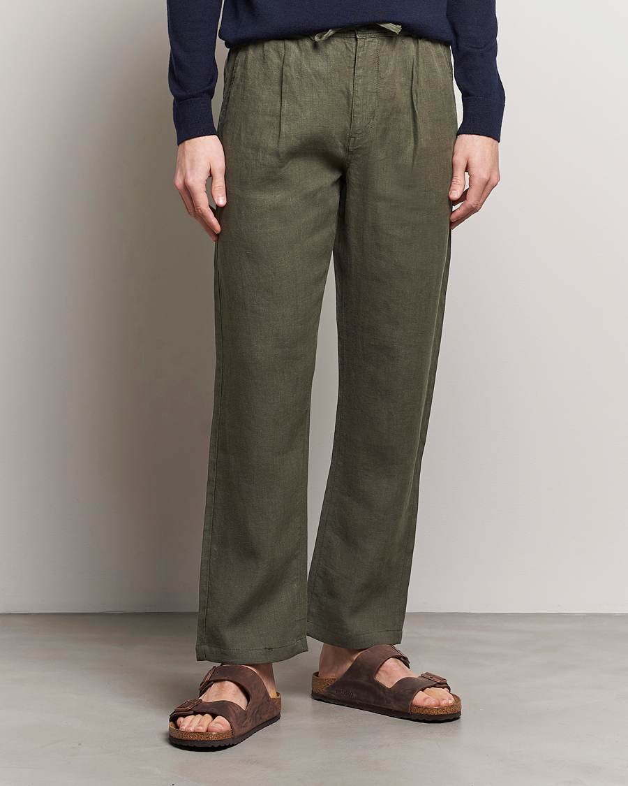 Mies |  | KnowledgeCotton Apparel | Loose Linen Pants Burned Olive