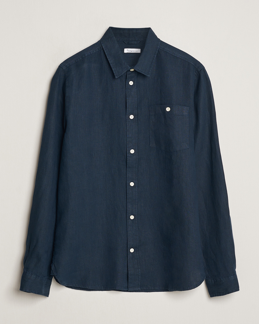 Mies | Kauluspaidat | KnowledgeCotton Apparel | Regular Linen Shirt Total Eclipse