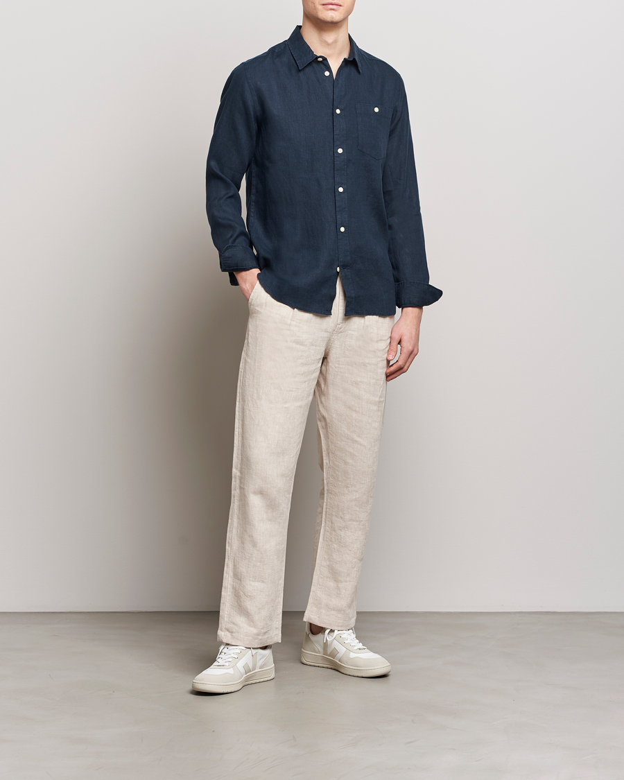 Mies | Kauluspaidat | KnowledgeCotton Apparel | Regular Linen Shirt Total Eclipse