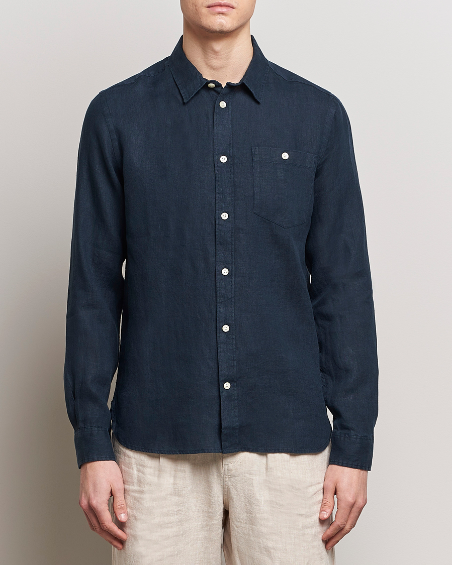 Mies | Kauluspaidat | KnowledgeCotton Apparel | Regular Linen Shirt Total Eclipse