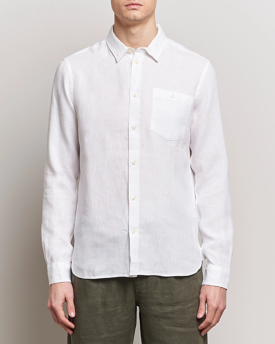 Mies | Pellavapaidat | KnowledgeCotton Apparel | Regular Linen Shirt Bright White
