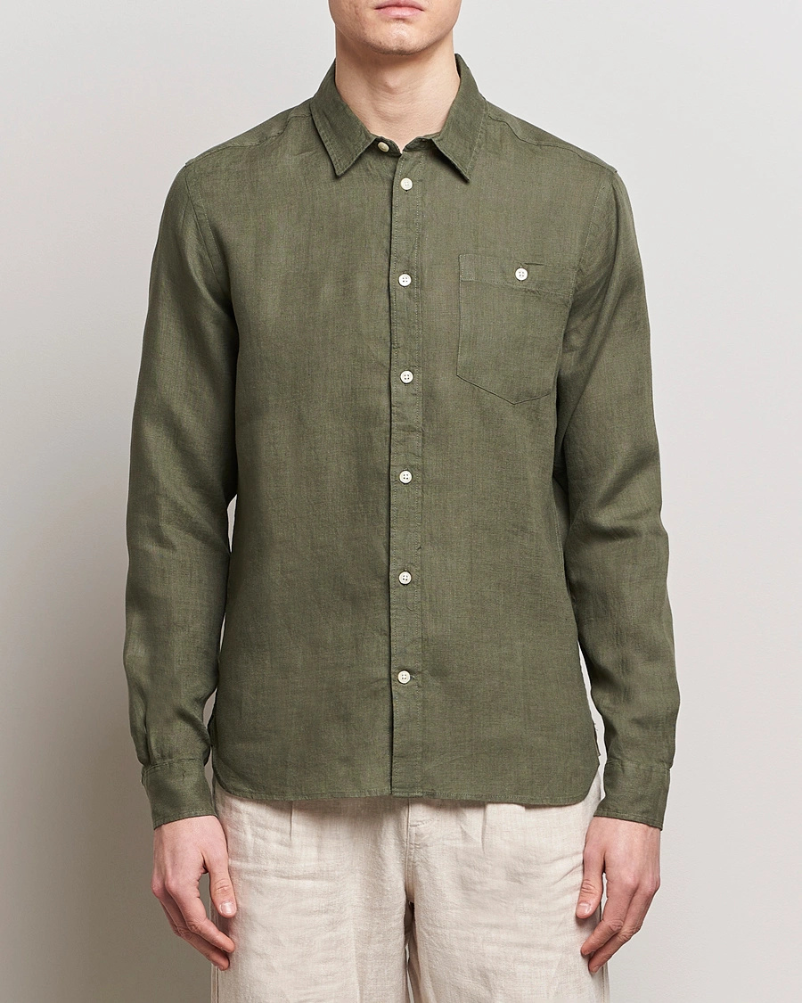 Herr | Kläder | KnowledgeCotton Apparel | Regular Linen Shirt Burned Olive