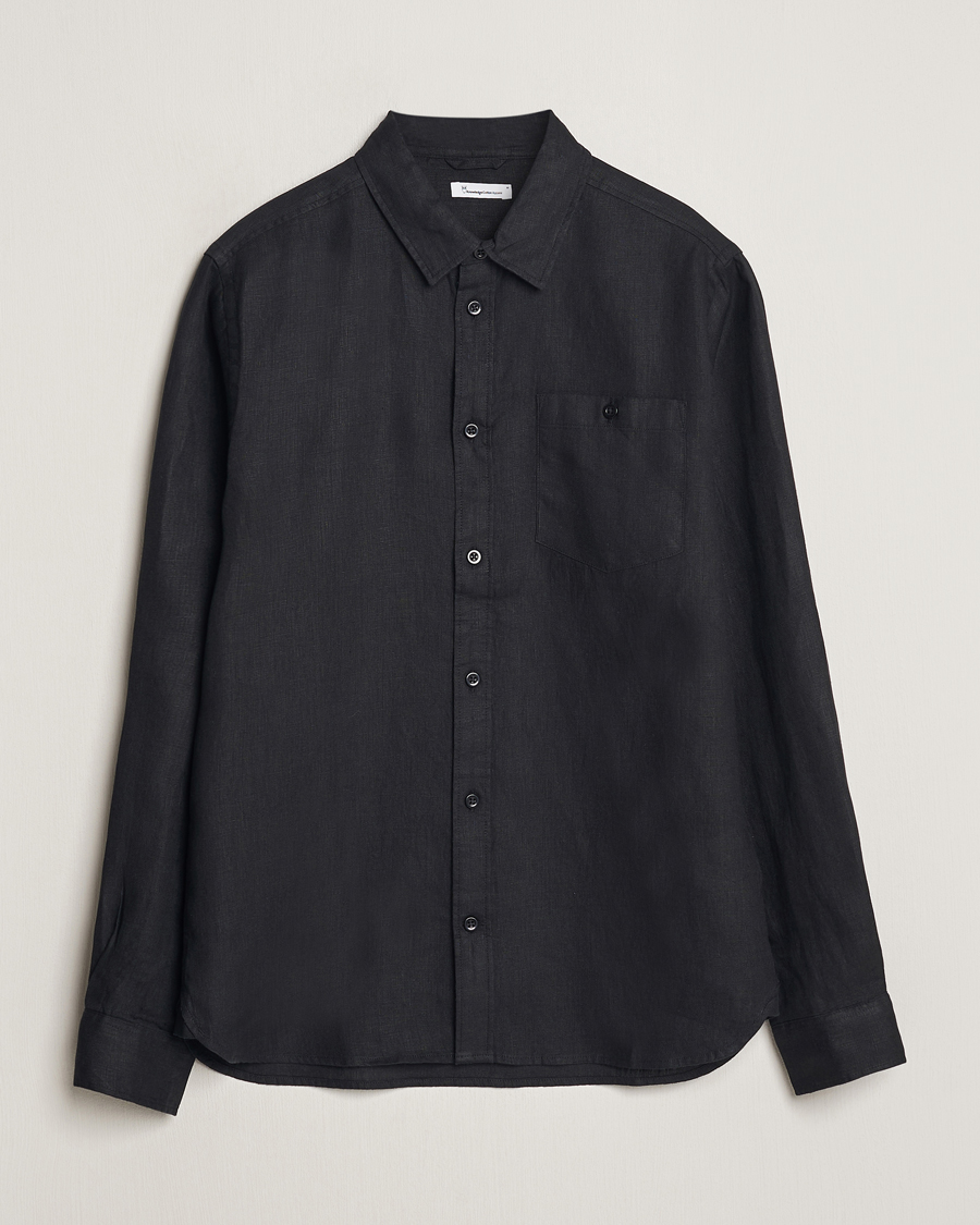 Mies | Kauluspaidat | KnowledgeCotton Apparel | Regular Linen Shirt Black