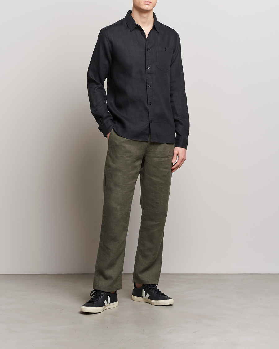 Mies | Kauluspaidat | KnowledgeCotton Apparel | Regular Linen Shirt Black