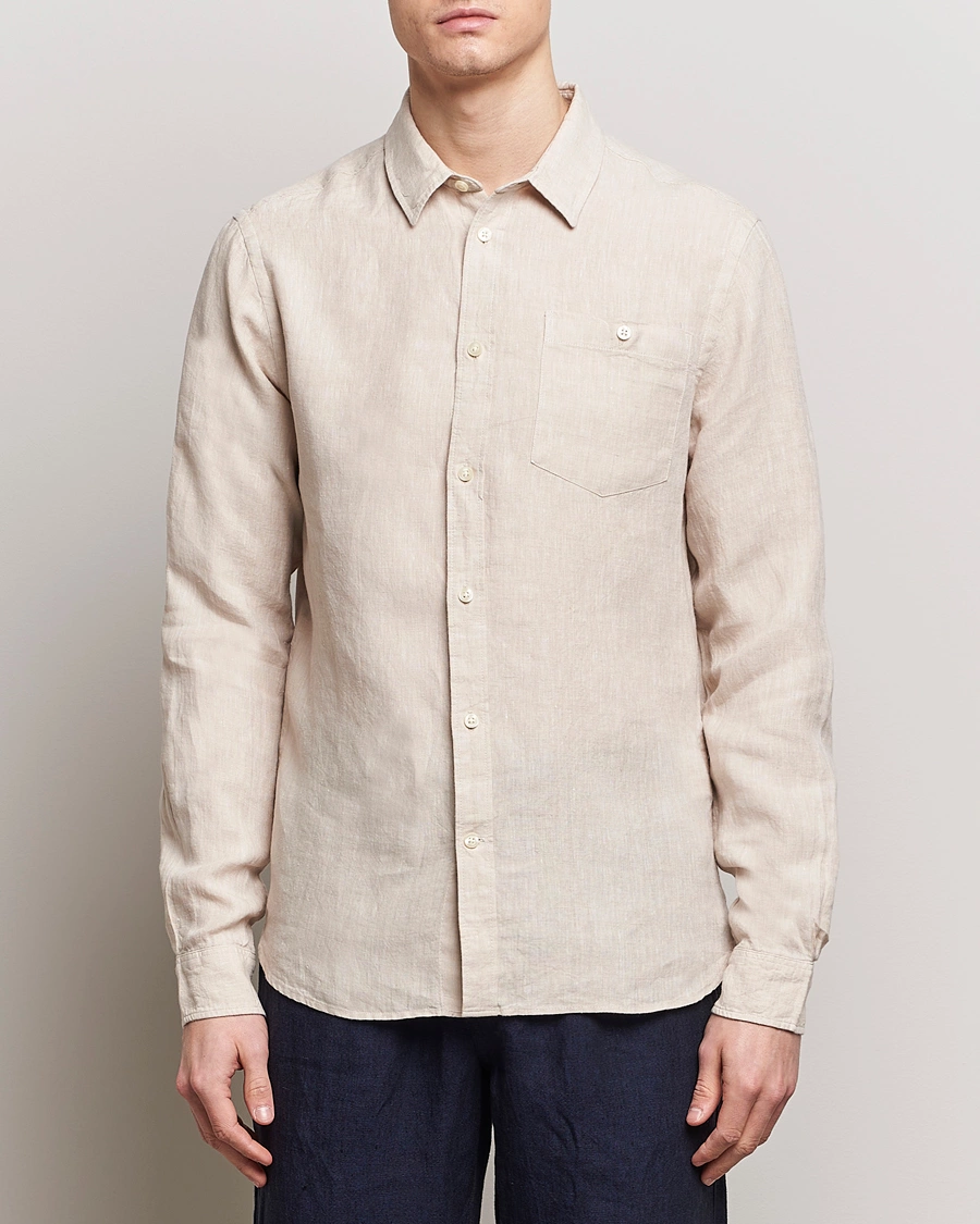 Herr | Kläder | KnowledgeCotton Apparel | Regular Linen Shirt Yarndyed Beige