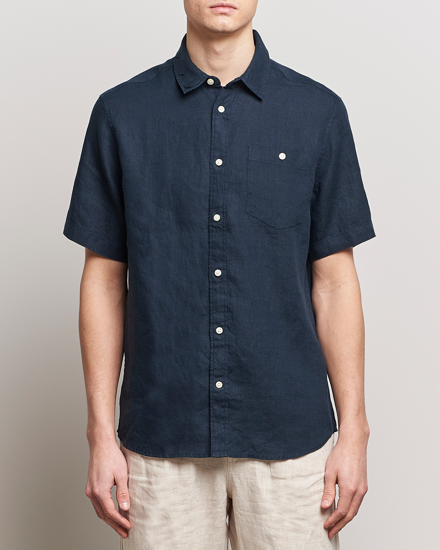 Mies | Kauluspaidat | KnowledgeCotton Apparel | Regular Short Sleeve Linen Shirt Total Eclipse