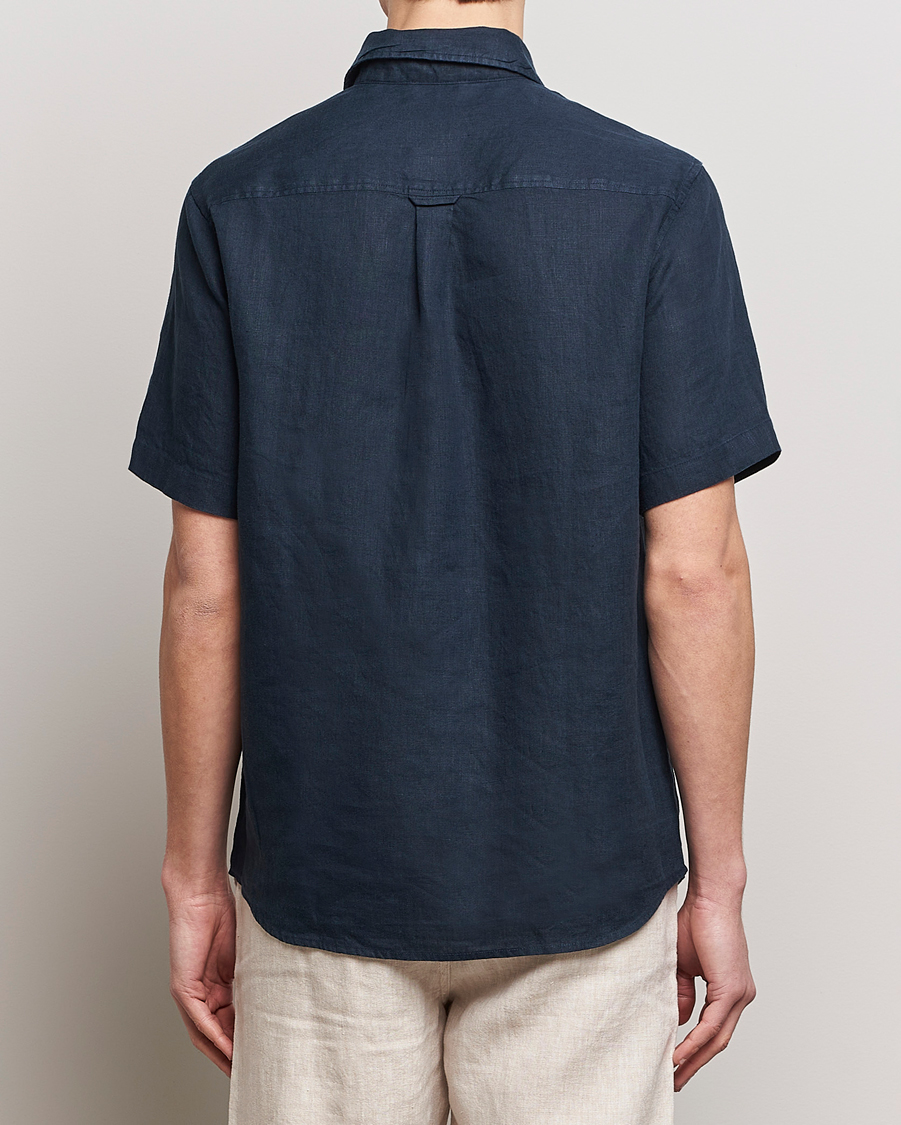 Mies | Kauluspaidat | KnowledgeCotton Apparel | Regular Short Sleeve Linen Shirt Total Eclipse