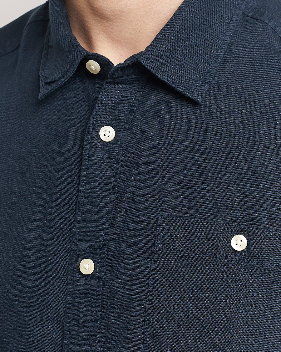 Mies | Kauluspaidat | KnowledgeCotton Apparel | Regular Short Sleeve Linen Shirt Total Eclipse