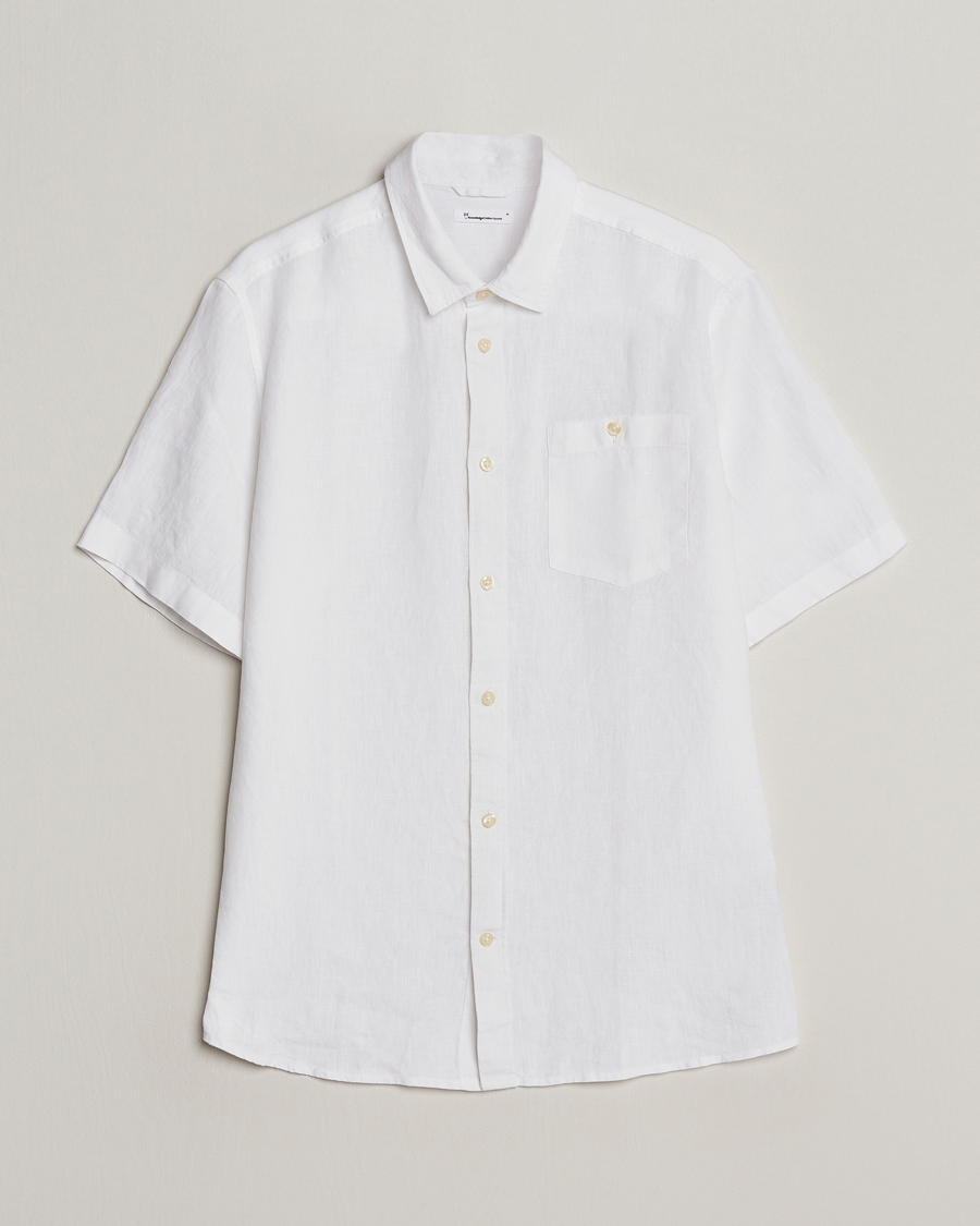Mies | Kauluspaidat | KnowledgeCotton Apparel | Regular Short Sleeve Linen Shirt Bright White