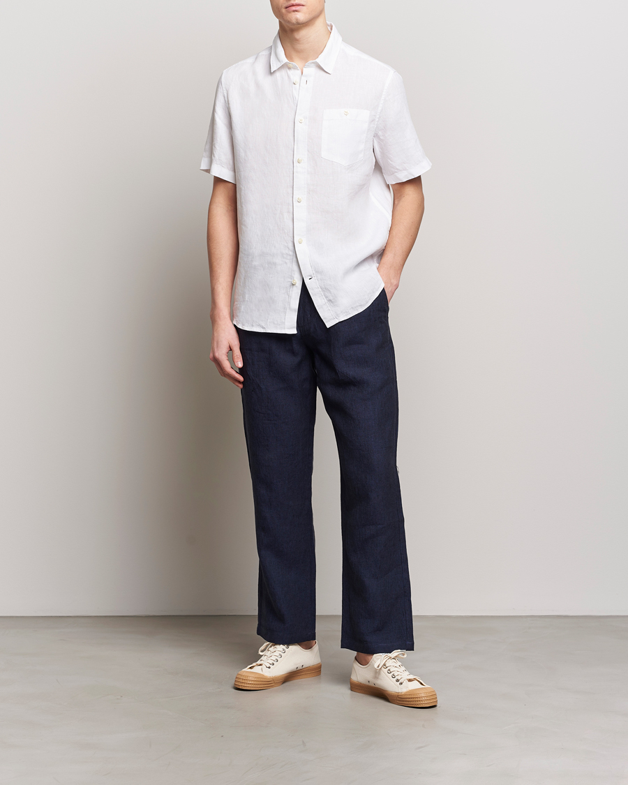Mies | Kauluspaidat | KnowledgeCotton Apparel | Regular Short Sleeve Linen Shirt Bright White