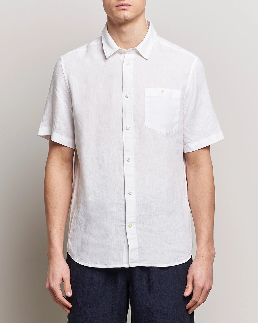 Mies | Lyhythihaiset kauluspaidat | KnowledgeCotton Apparel | Regular Short Sleeve Linen Shirt Bright White