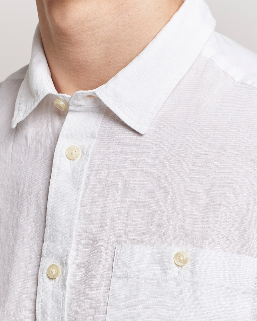 Mies | Kauluspaidat | KnowledgeCotton Apparel | Regular Short Sleeve Linen Shirt Bright White