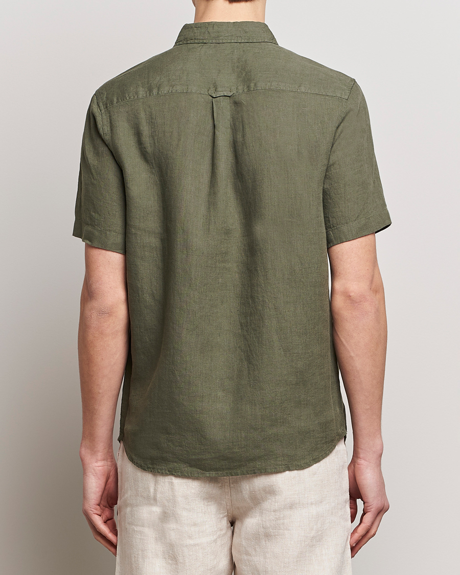 Mies | Kauluspaidat | KnowledgeCotton Apparel | Regular Short Sleeve Linen Shirt Burned Olive