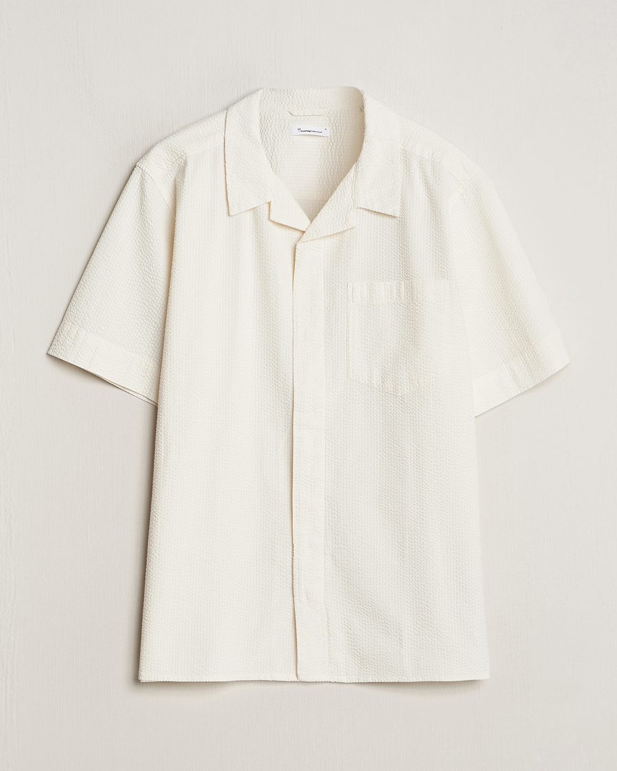 Mies | Kauluspaidat | KnowledgeCotton Apparel | Short Sleeve Seersucker Shirt Egret