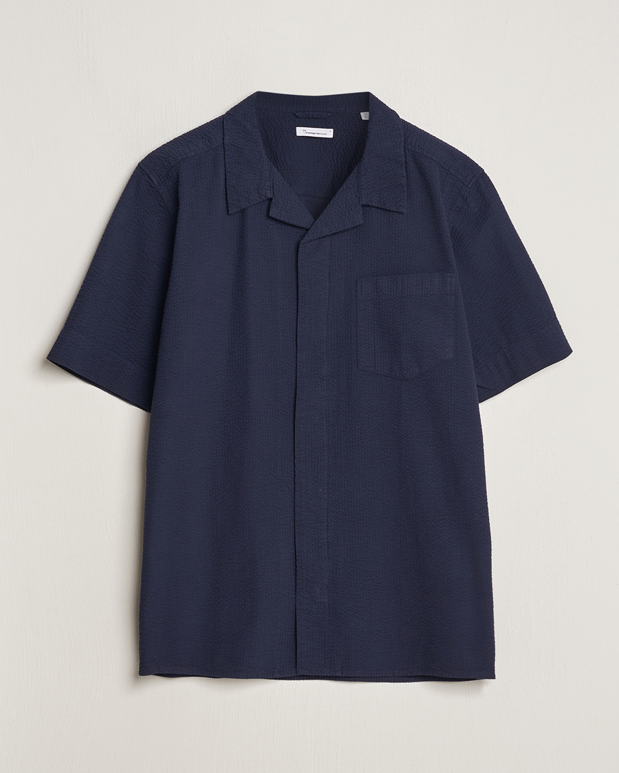 Mies | Kauluspaidat | KnowledgeCotton Apparel | Short Sleeve Seersucker Shirt Night Sky