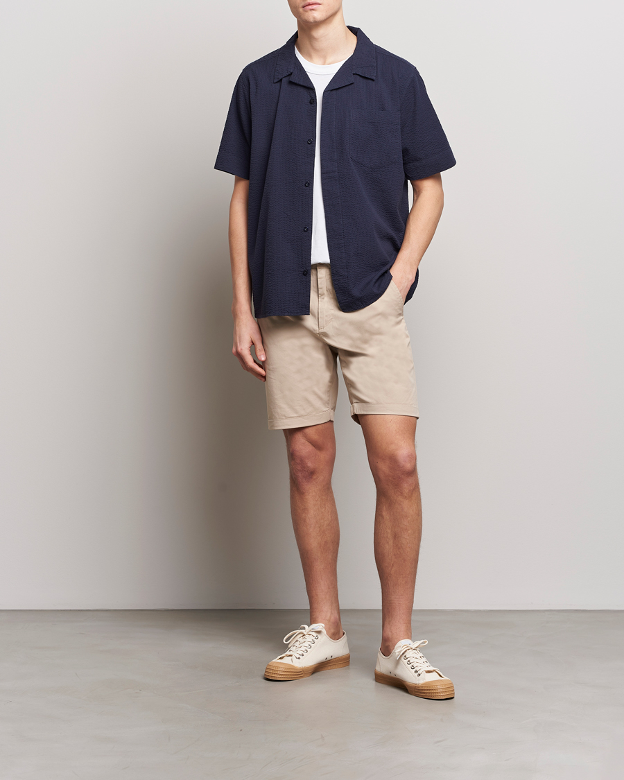 Mies | Kauluspaidat | KnowledgeCotton Apparel | Short Sleeve Seersucker Shirt Night Sky