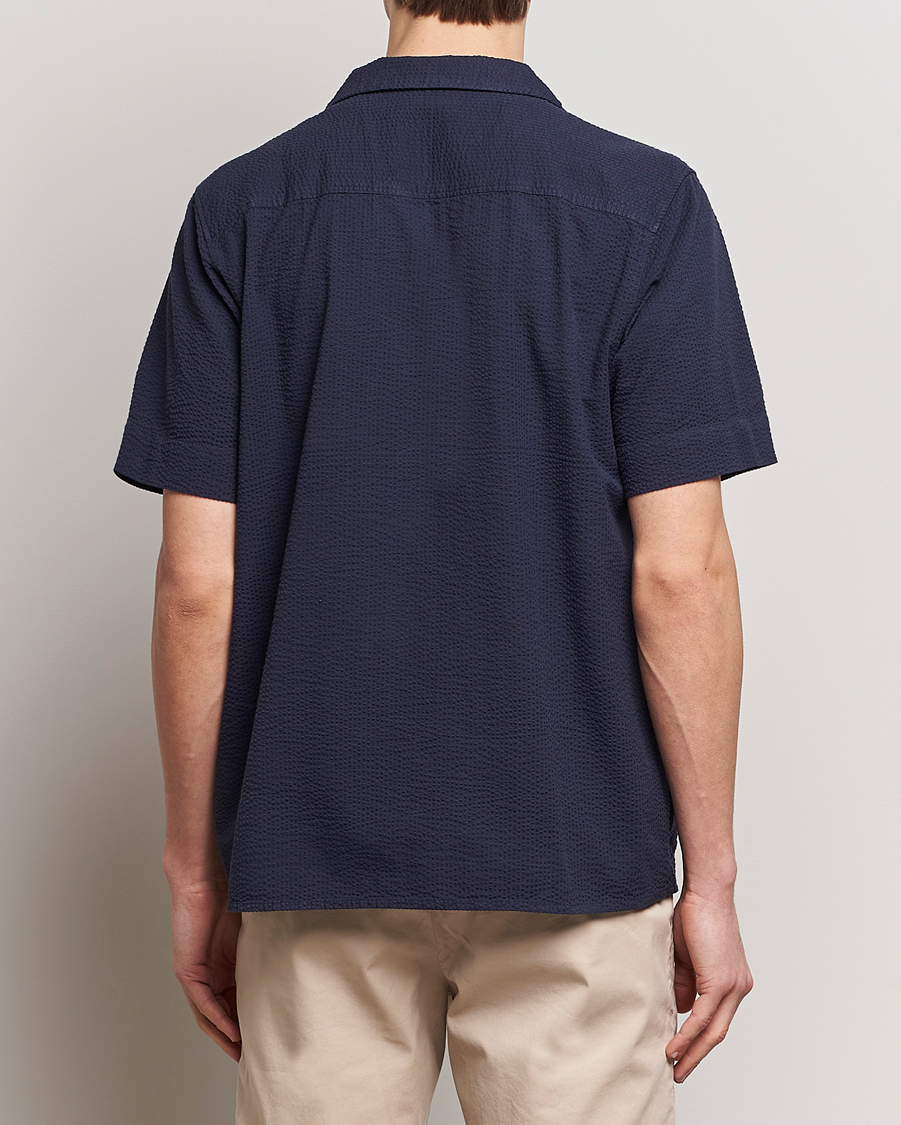 Mies | Kauluspaidat | KnowledgeCotton Apparel | Short Sleeve Seersucker Shirt Night Sky