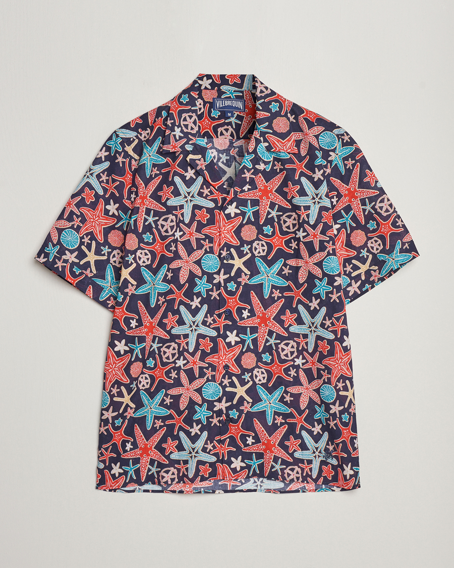 Mies | Kauluspaidat | Vilebrequin | Charli Cotton/Linen Short Sleeve Shirt Bleu Marine