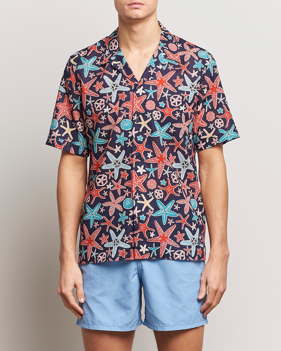 Mies | Kauluspaidat | Vilebrequin | Charli Cotton/Linen Short Sleeve Shirt Bleu Marine