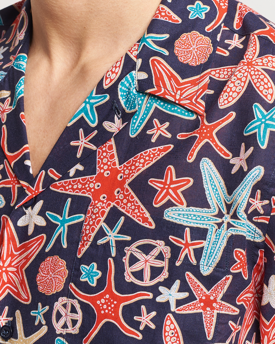 Mies | Kauluspaidat | Vilebrequin | Charli Cotton/Linen Short Sleeve Shirt Bleu Marine