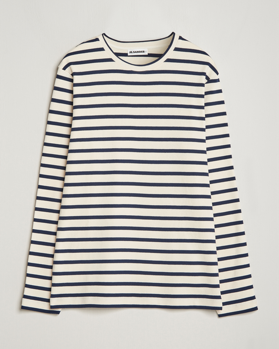 Mies | T-paidat | Jil Sander | Long Sleeve Rib Cotton T-Shirt Marine Stripes