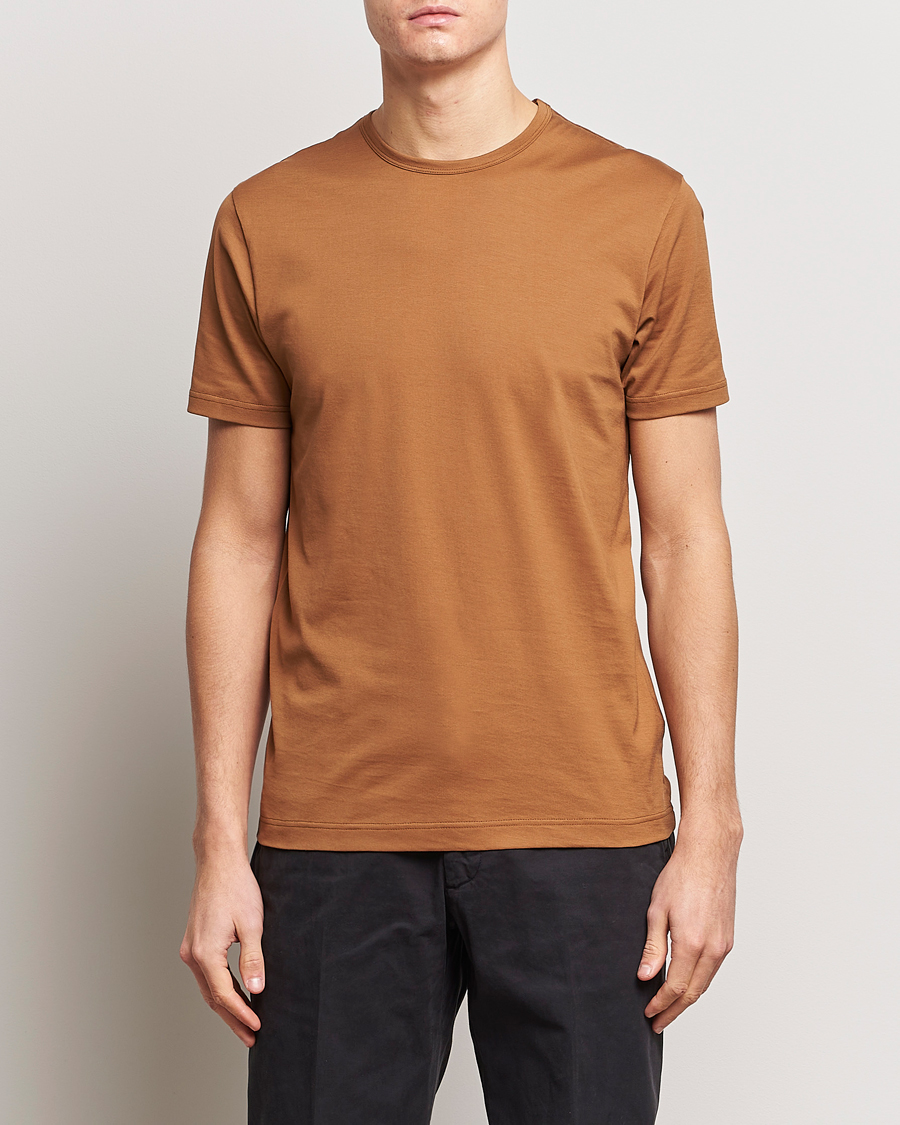 Mies | T-paidat | Sunspel | Crew Neck Cotton Tee Dark Camel