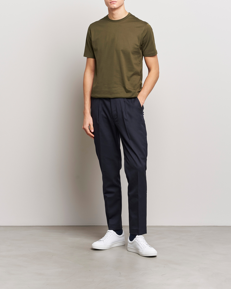 Mies | T-paidat | Sunspel | Crew Neck Cotton Tee Dark Olive