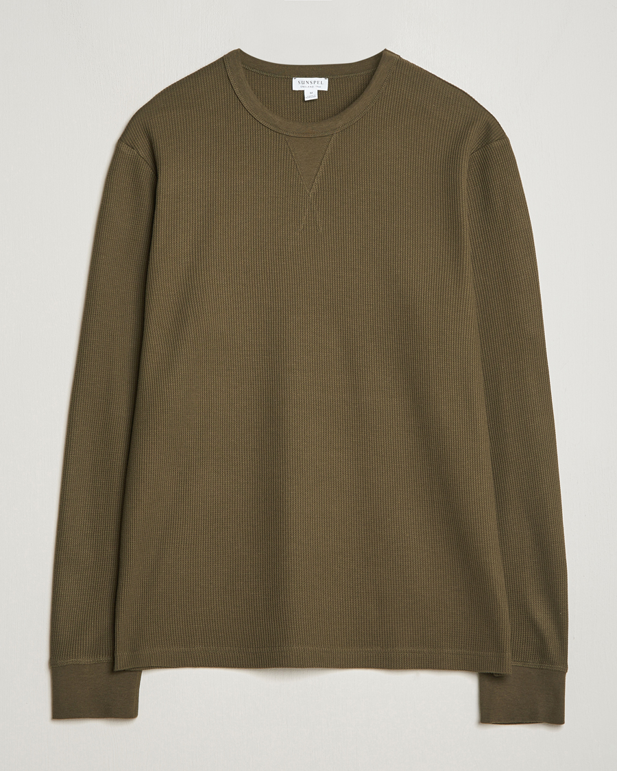 Mies | T-paidat | Sunspel | Long Sleeve Waffle T-Shirt Dark Olive