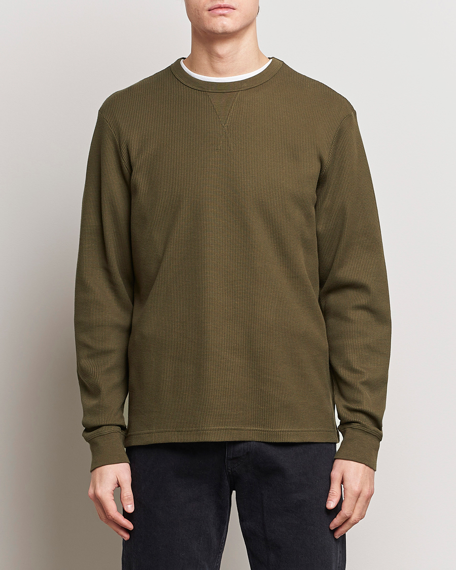 Mies | T-paidat | Sunspel | Long Sleeve Waffle T-Shirt Dark Olive