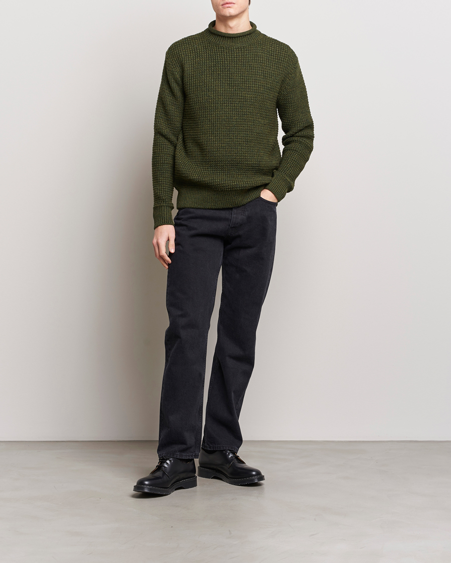 Mies | Puserot | Sunspel | Fisherman Merino Wool Jumper Dark Olive