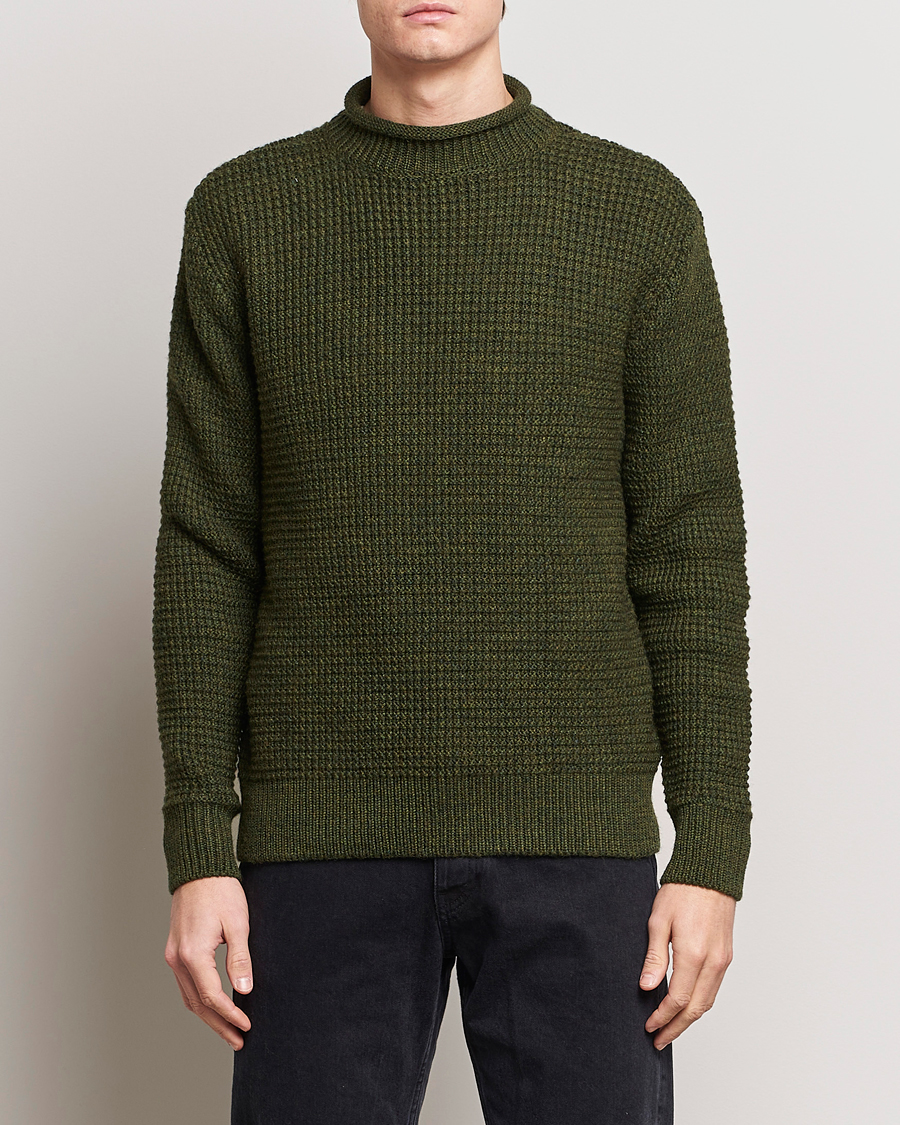 Mies | Puserot | Sunspel | Fisherman Merino Wool Jumper Dark Olive