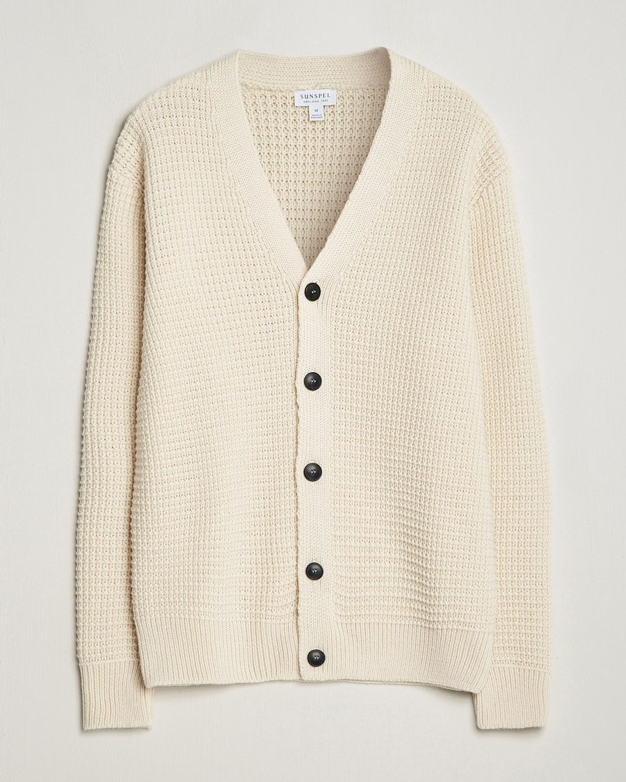 Mies | Puserot | Sunspel | Fisherman Merino Wool Cardigan Ecru