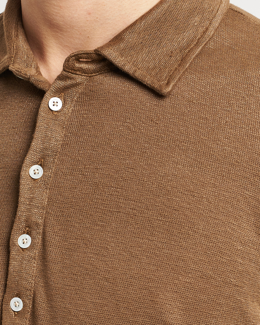 Mies | Puserot | Massimo Alba | Raya Long Sleeve Linen Polo Brown