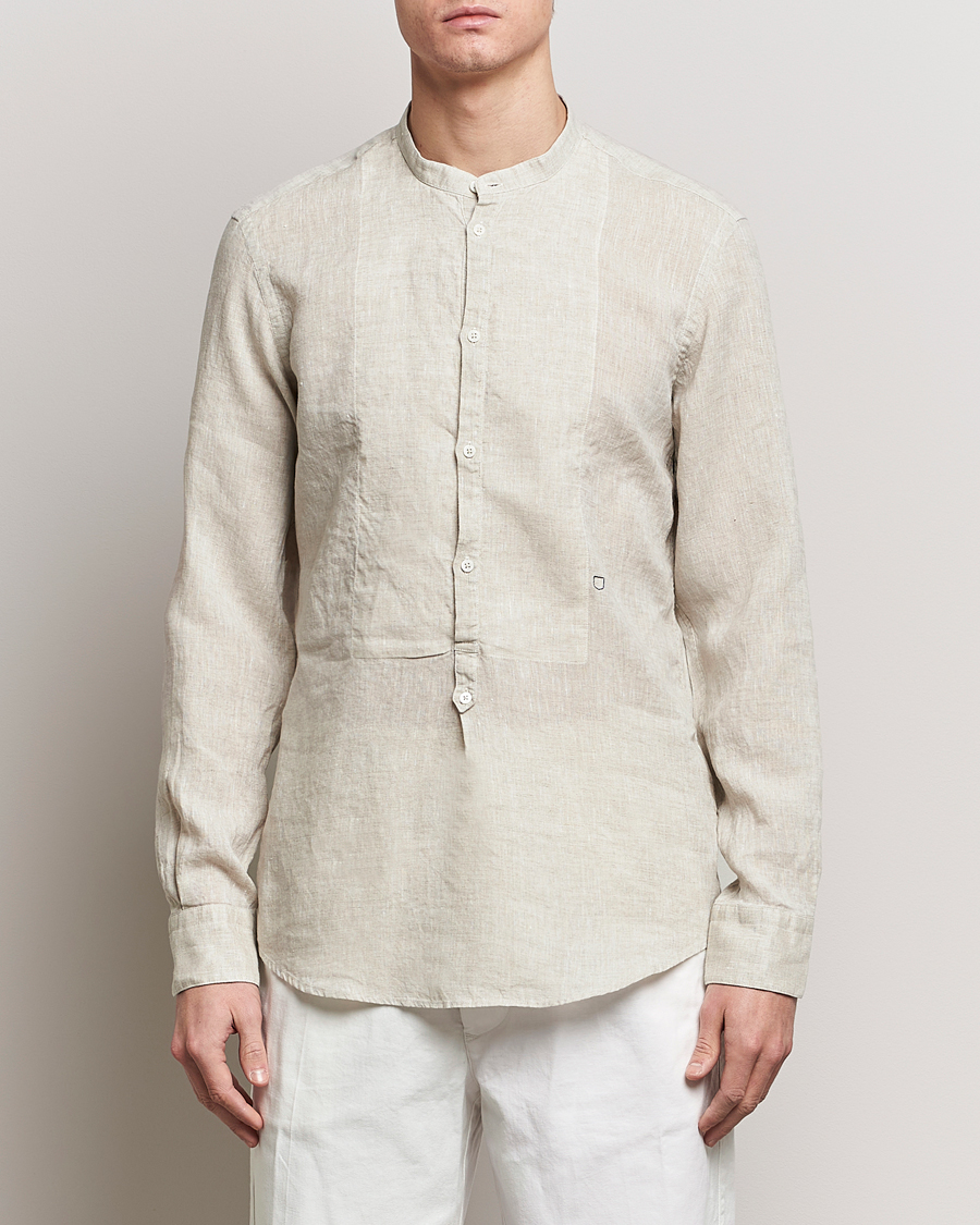 Mies |  | Massimo Alba | Kos Grandad Collar Linen Shirt Light Beige