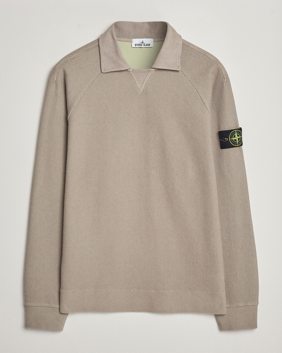 Mies | Puserot | Stone Island | Cotton Nylon Ribbed Fleece Poloshirt Dove Grey